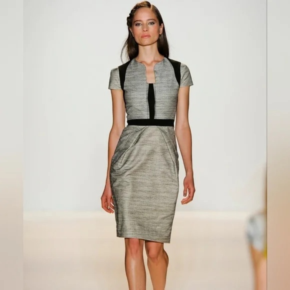 Lela Rose Gray Black Textured Sheath Career Cocktail Dress 10